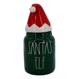 Rae Dunn Christmas Baby Cannister Santa's Elf Green with Red/White Lid